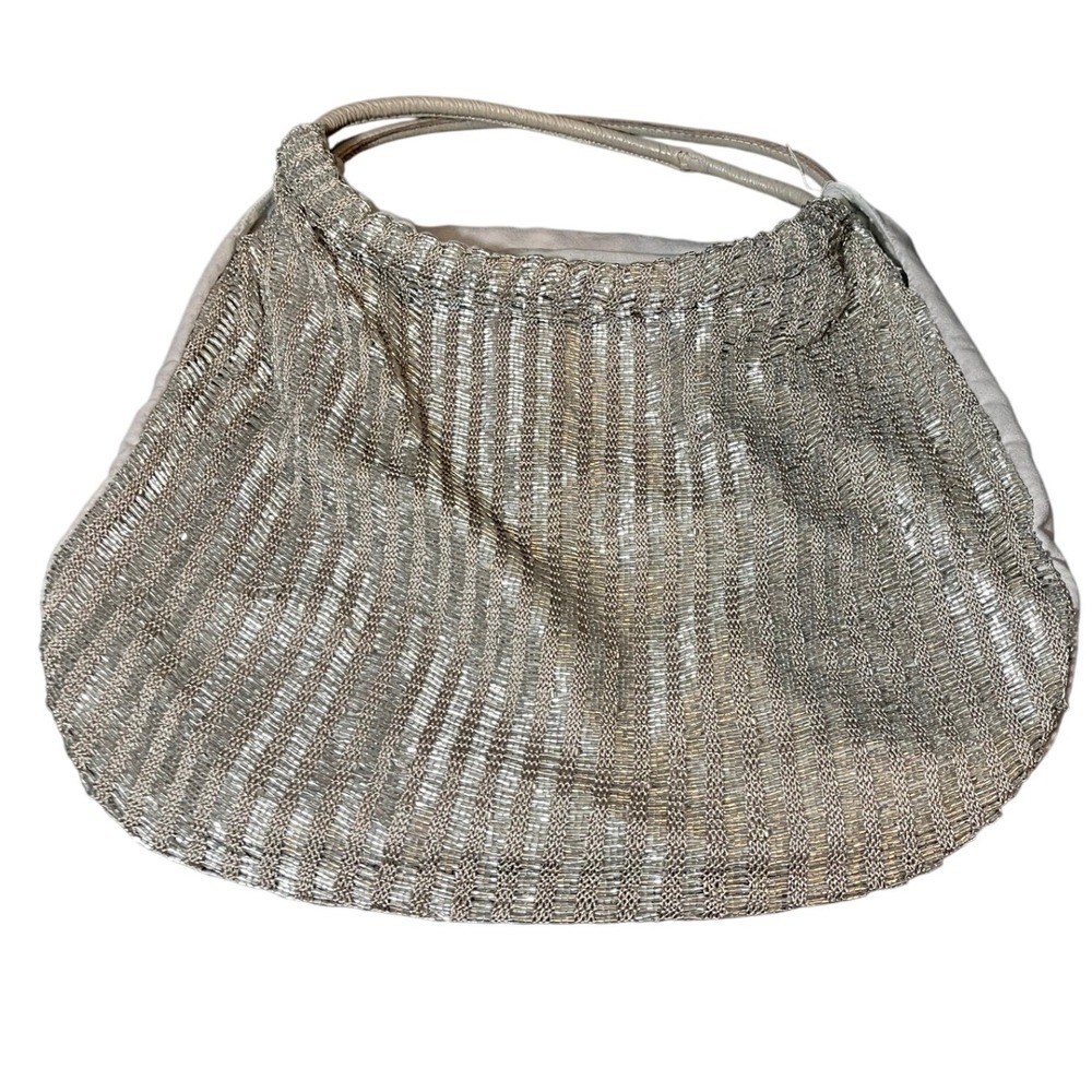 Ricki Designs Beaded Hobo Bag Womens OS Silver‎ Metallic Evening Purse